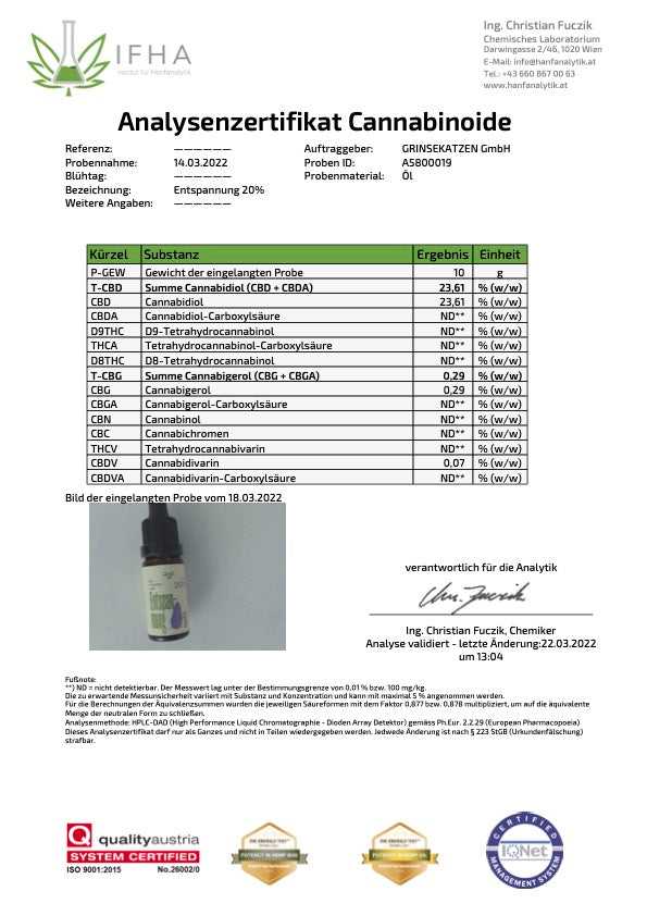Ein Tropfen voll Entspannung CBD Öl 20%